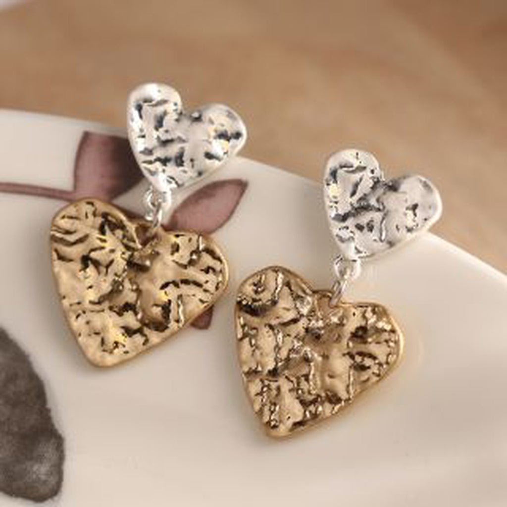Women’s Double Beaten Heart Earrings By POM Gold Silver Gift