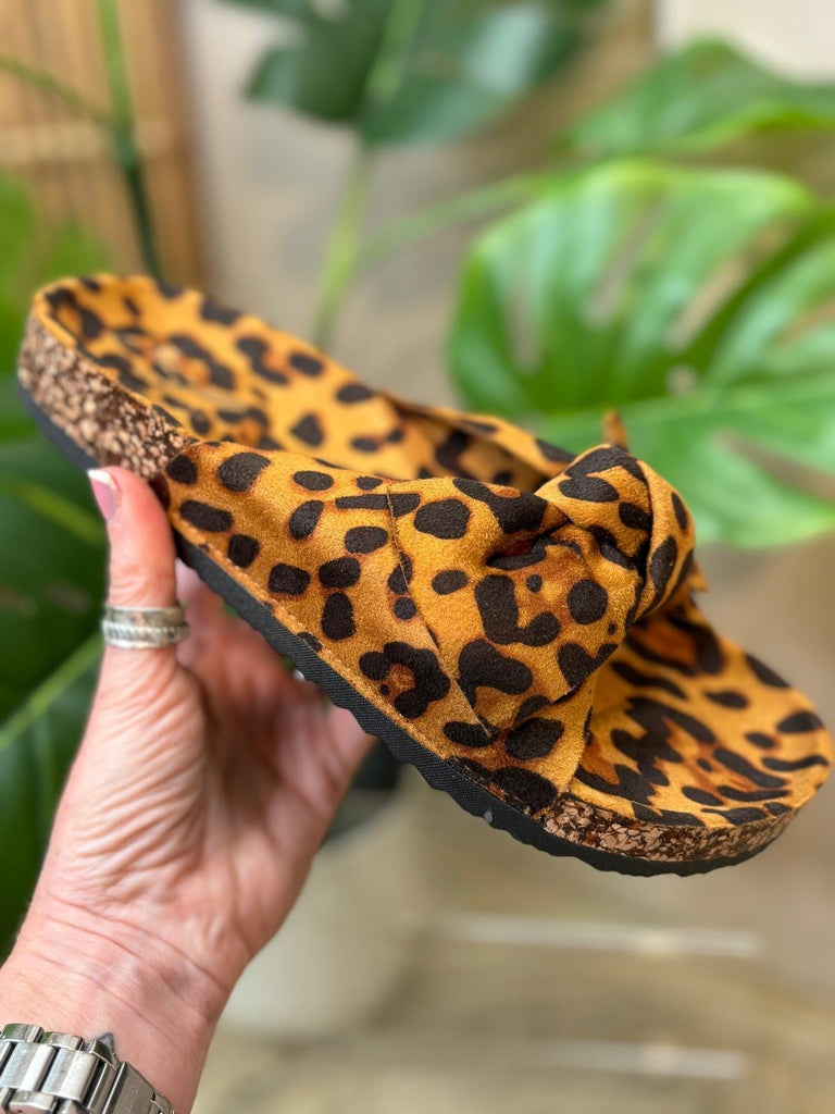 Big Bow Faux Suede Slides Sandals Be You Lifestyle Boutique Leopard / 3