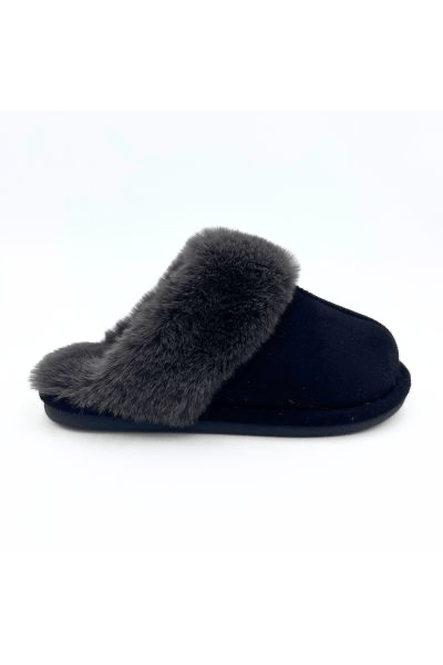 Black Fluffy Faux Suede Mule Slippers Be You Lifestyle Boutique 3