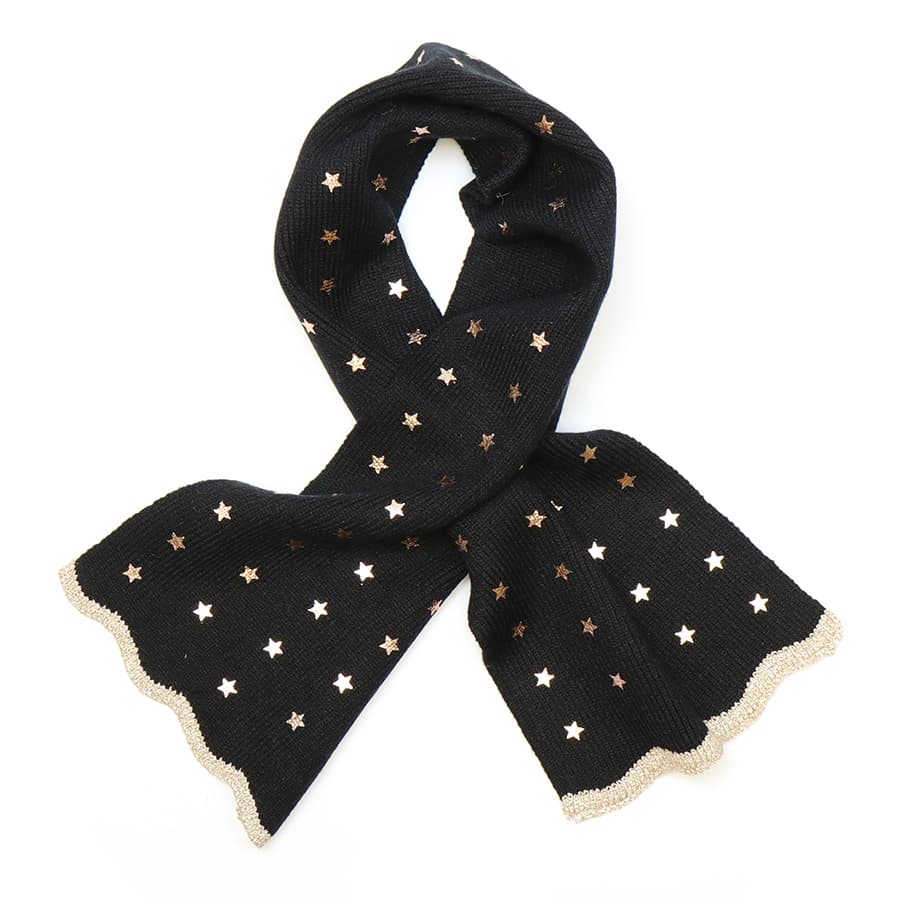 Black Pull Through Neck Tie Scarf With Gold Metallic Stars by POM Gift ...