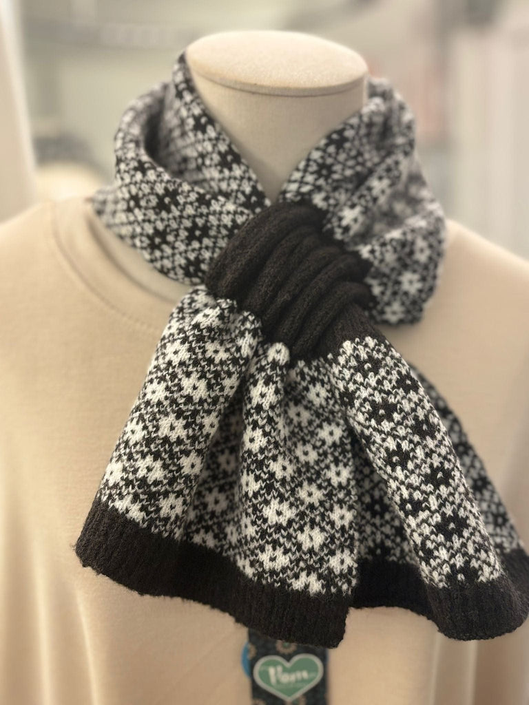 Black & White Pull Through Short Scarf Neck Tie By POM Gift Be You Lifestyle Boutique