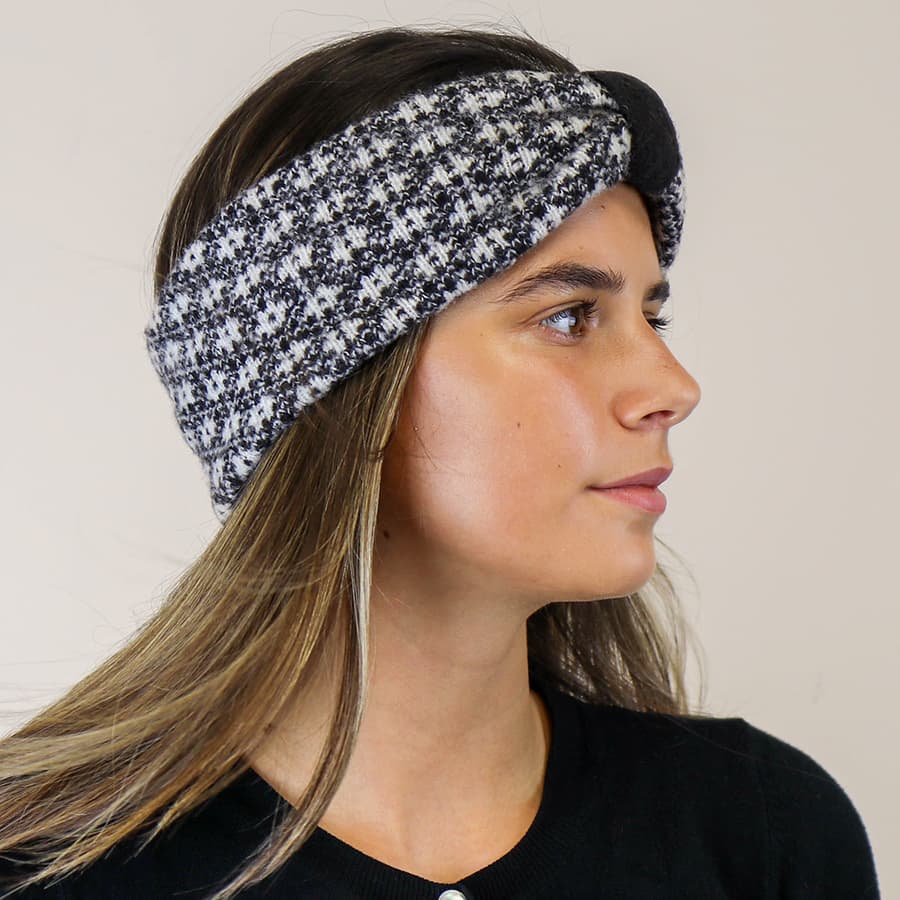 Black & White Scandi Floral Cosy Headband By POM Gift 40528 Be You Lifestyle Boutique