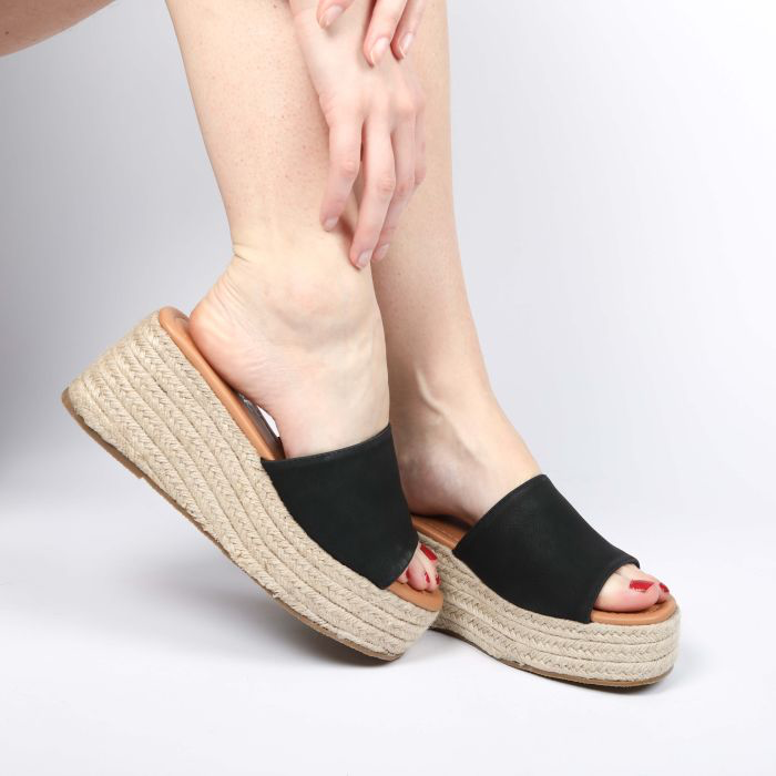 black nubuck wedge from side