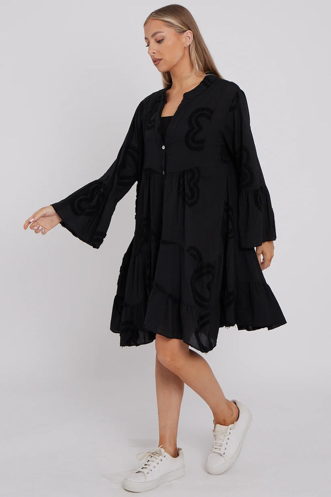 black smock tufted hearts tunic