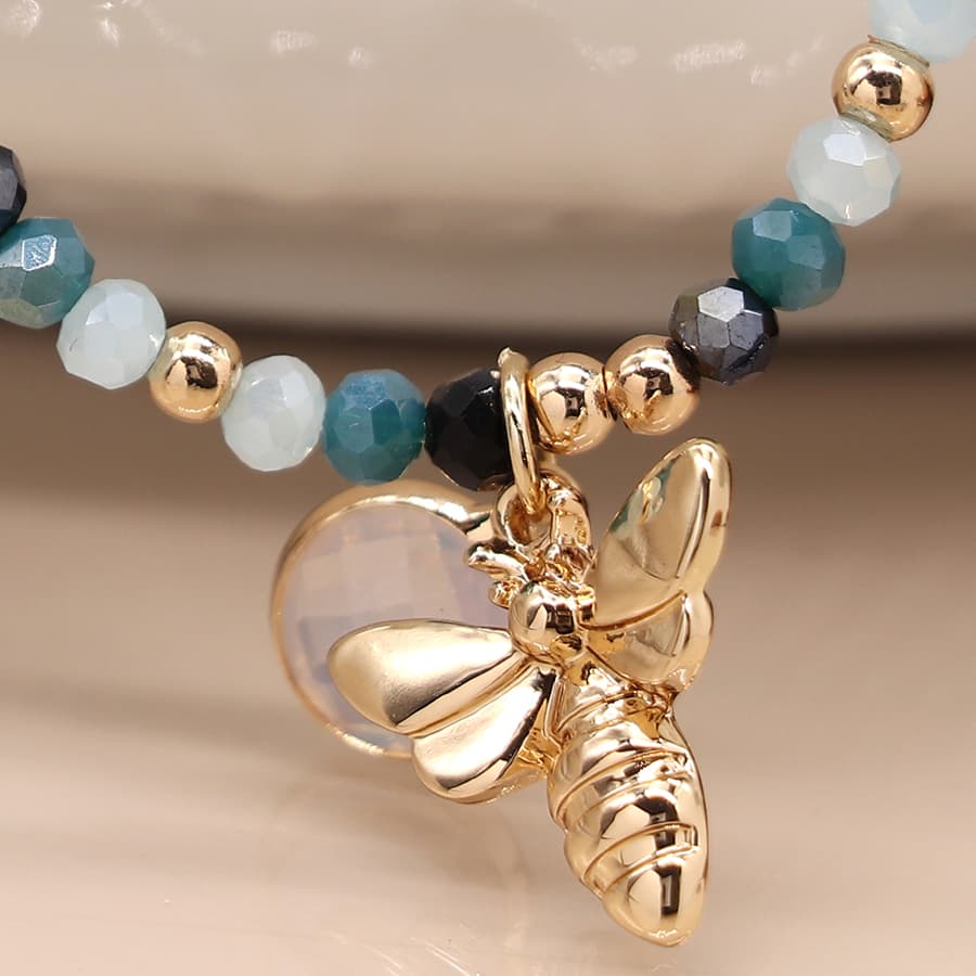 Blue Bead Bracelet With Gold Bee & Bracelet by POM Gift 03621 POM