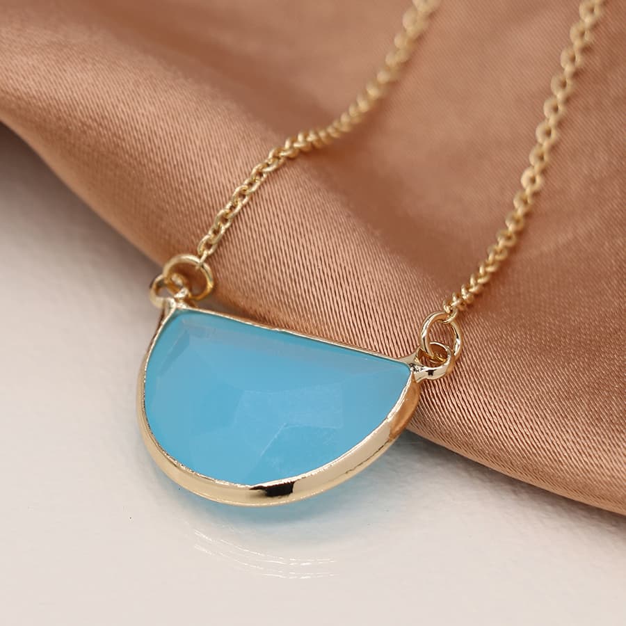 Blue Half Moon Necklace Gold Chain By POM Gift 04353 Be You Lifestyle Boutique