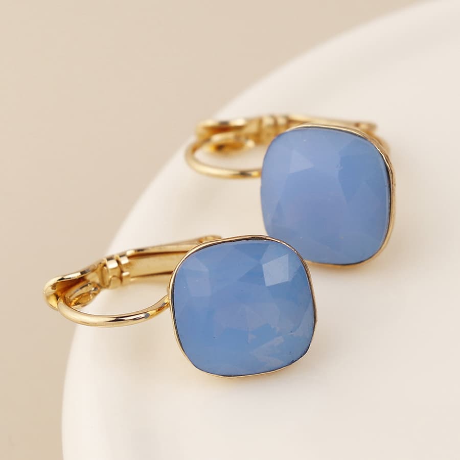 Blue Square Crystal Drop Earrings by POM 04586 POM