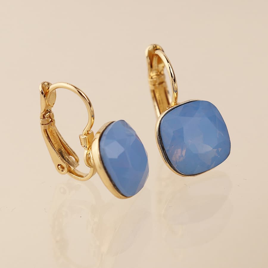 Blue Square Crystal Drop Earrings by POM 04586 POM