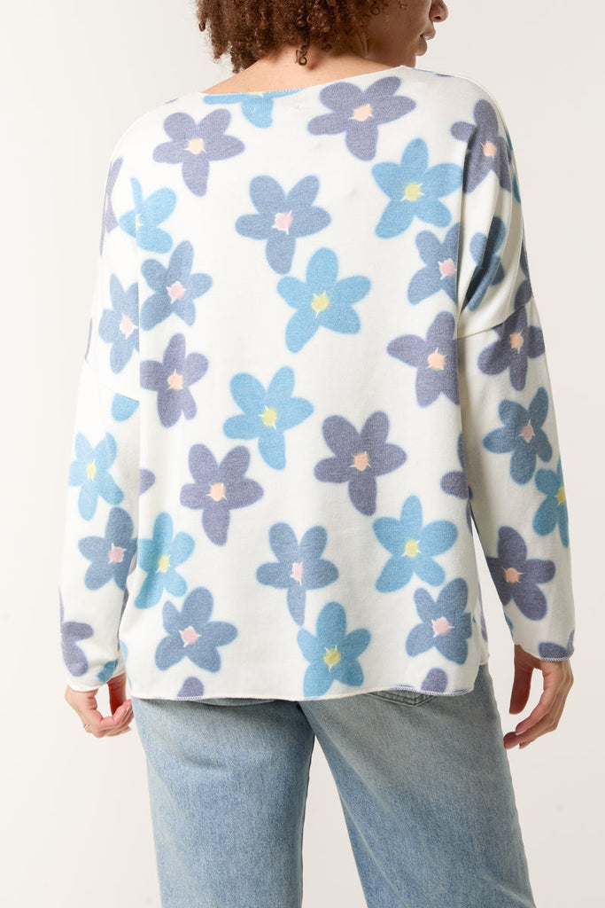 blue daisy print jumper v neck