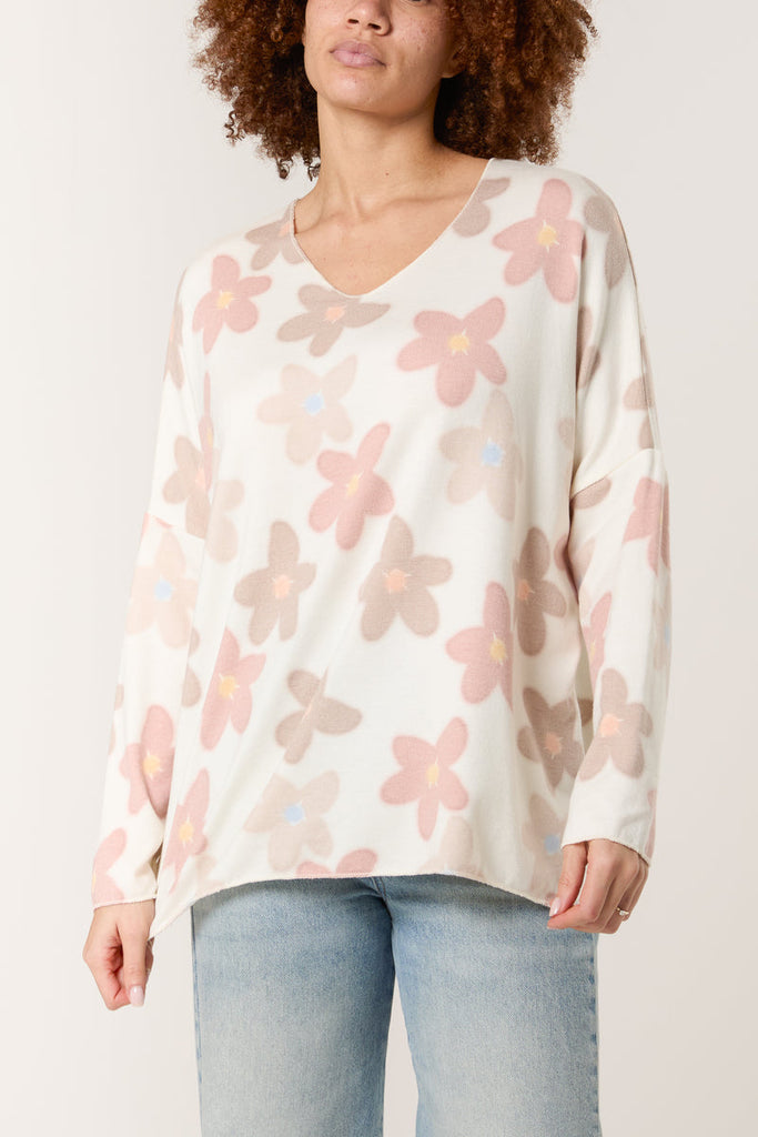 blush v neck daisy print