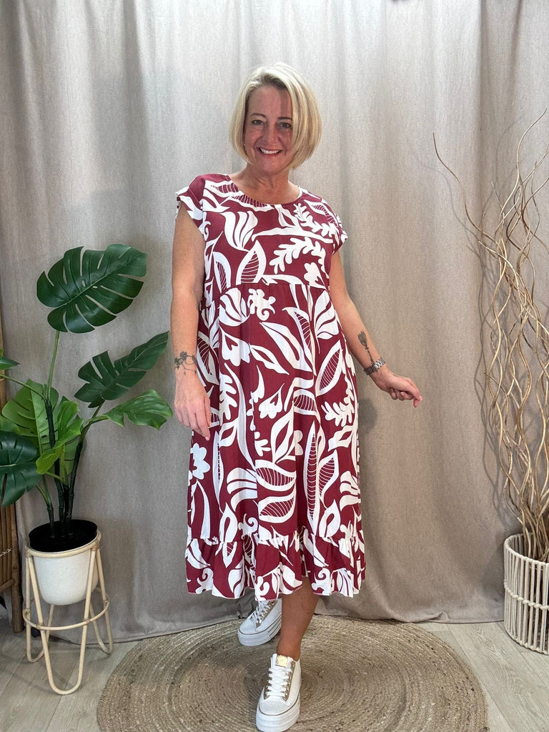 Bold Floral Print Short Sleeved Smock Dress Be You Lifestyle Boutique One Size / Berry