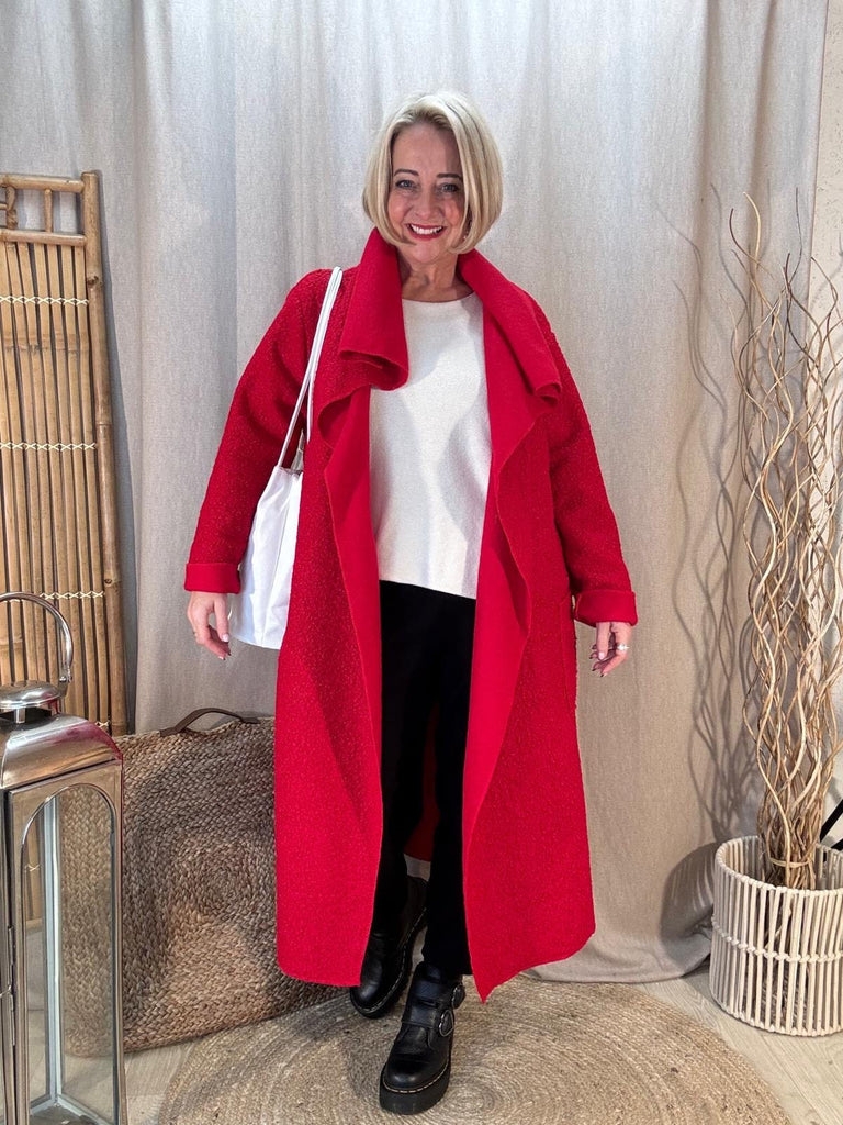 Boucle Blanket Edge To Edge Coat Coatigan Be You Lifestyle Boutique One Size / Red