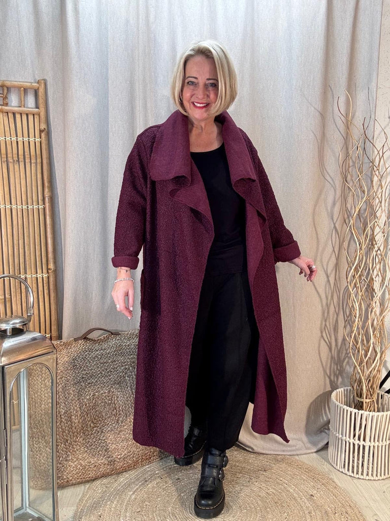 Boucle Blanket Edge To Edge Coat Coatigan Be You Lifestyle Boutique One Size / Burgundy