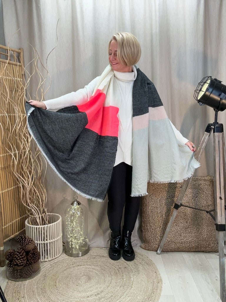 Bright Colour Block Winter Wool Blend Scarf Gift Be You Lifestyle Boutique Black Pink Grey
