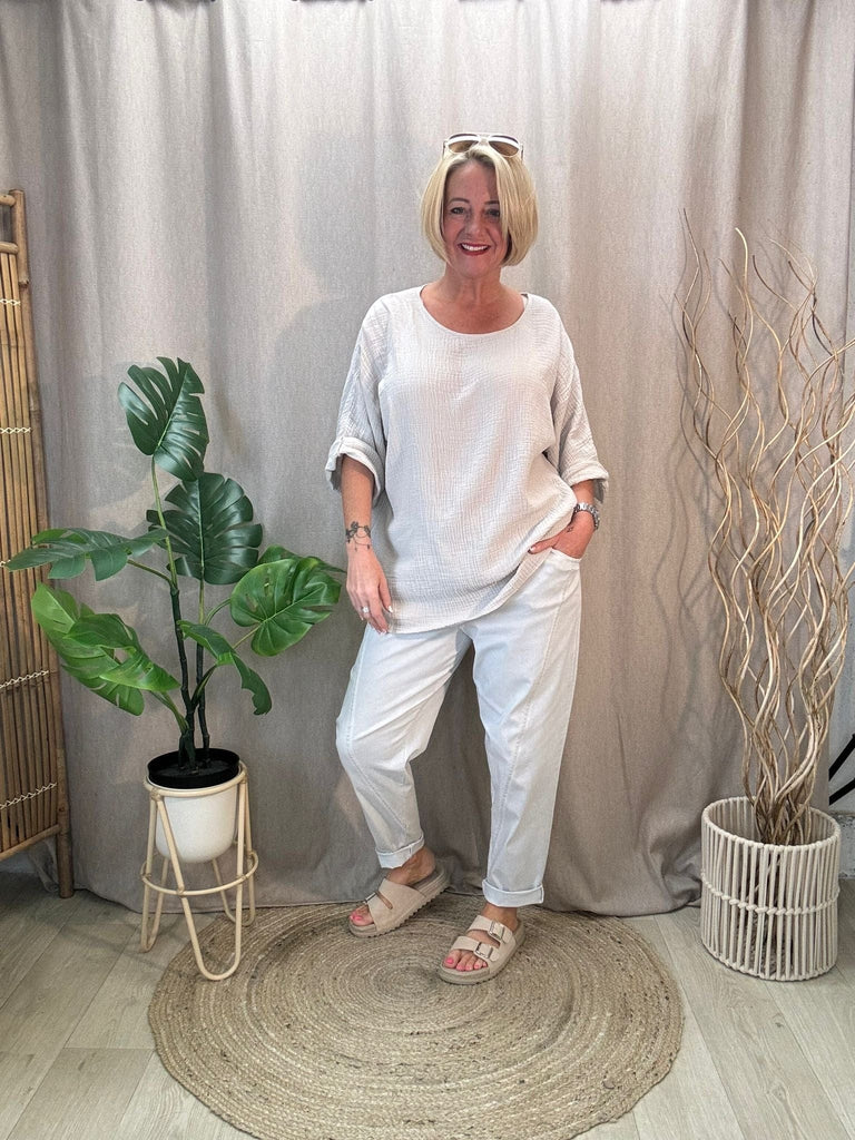 Bubble Cotton 3/4 Sleeved Top Be You Lifestyle Boutique One Size / Stone