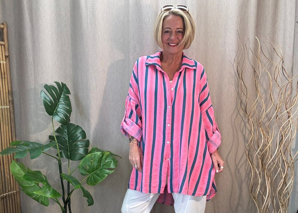 Candy Stripe Cotton Oversized Shirt Be You Lifestyle Boutique