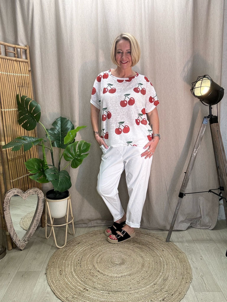 Cherry Print Embellished T Shirt Tee Cherries Be You Lifestyle Boutique