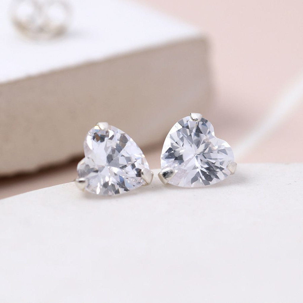 Clear Crystal Heart Studs Earrings By POM Gift sb0215 POM