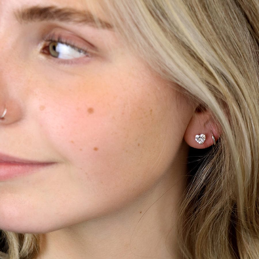 Clear Crystal Heart Studs Earrings By POM Gift sb0215 POM