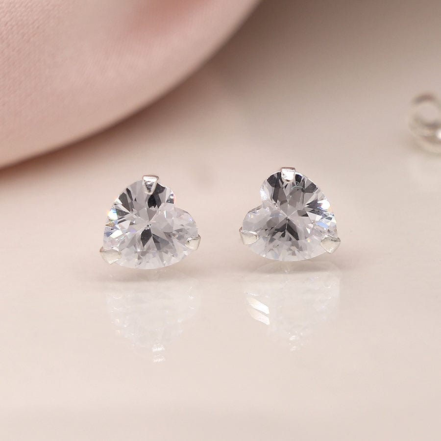 Clear Crystal Heart Studs Earrings By POM Gift sb0215 POM