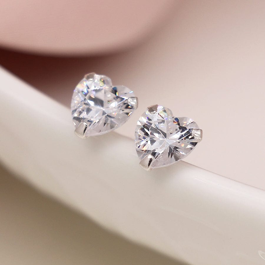 Clear Crystal Heart Studs Earrings By POM Gift sb0215 POM