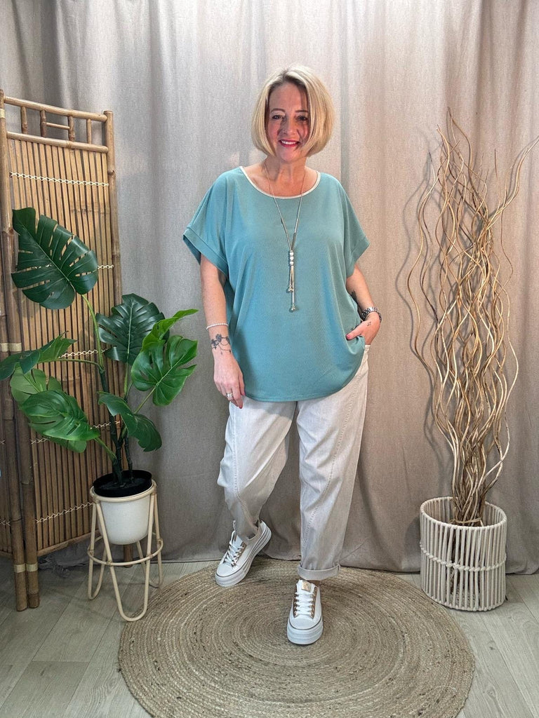 Cleopatra Gold Trim Ribbed T Shirt Tee Be You Lifestyle Boutique One Size / Duck Egg Blue