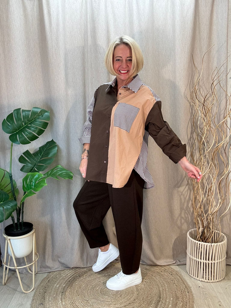 Colour Block & Stripes Pocket  Shirt Be You Lifestyle Boutique One size