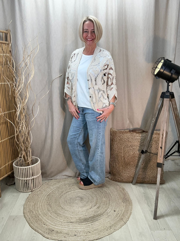 cream boho crochet cardigan