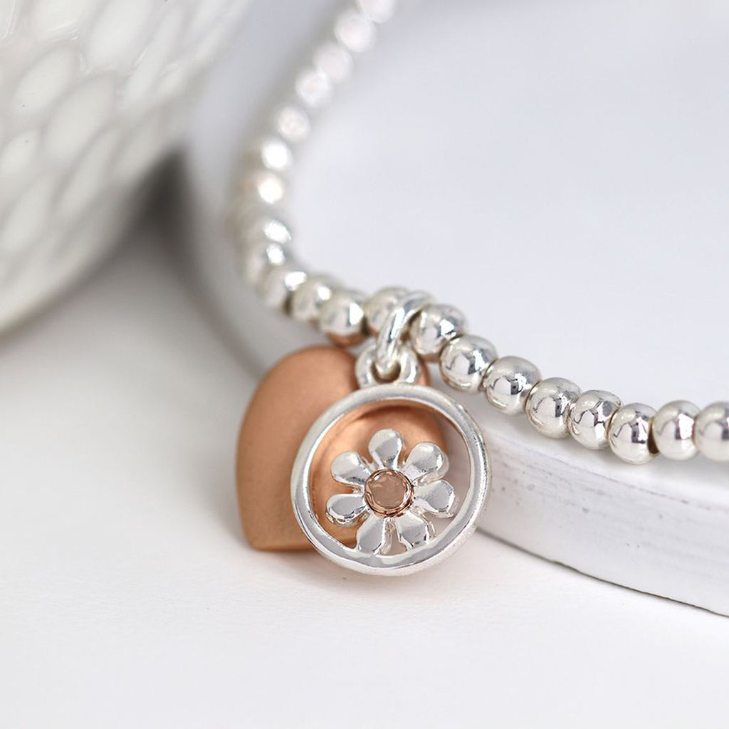 Women’s Daisy & Heart Beaded Bracelet By POM Gift