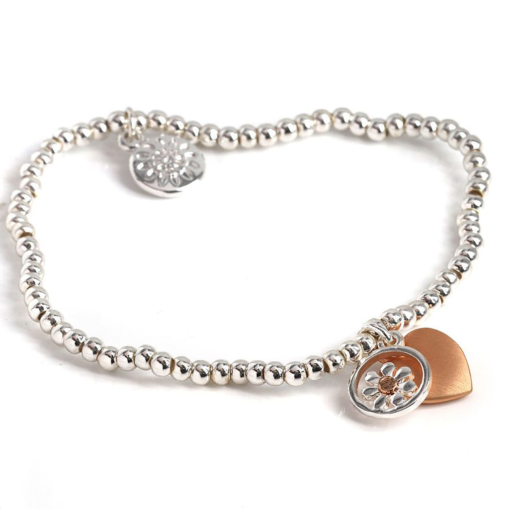 Women’s Daisy & Heart Beaded Bracelet By POM Gift