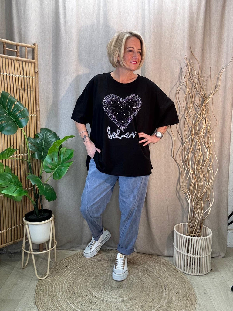 Diamante & Pearl Heart Believe Tee Be You Lifestyle Boutique One Sized
