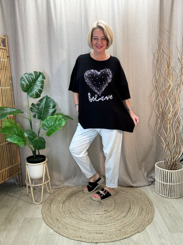 Diamante & Pearl Heart Believe Tee Be You Lifestyle Boutique One Sized
