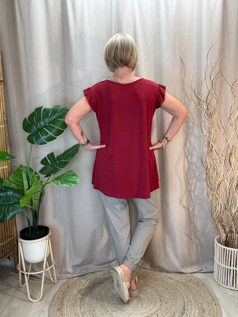 Diamante Stud Frill Short Sleeve Tee Be You Lifestyle Boutique