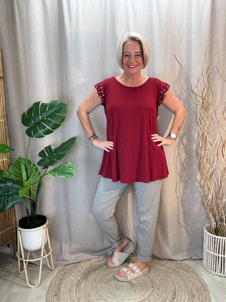 Diamante Stud Frill Short Sleeve Tee Be You Lifestyle Boutique