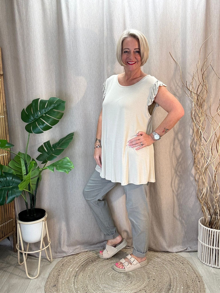 Diamante Stud Frill Short Sleeve Tee Be You Lifestyle Boutique