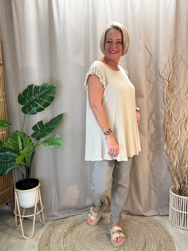 Diamante Stud Frill Short Sleeve Tee Be You Lifestyle Boutique