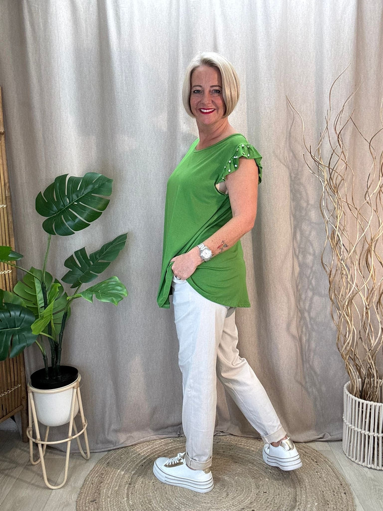 Diamante Stud Frill Short Sleeve Tee Be You Lifestyle Boutique