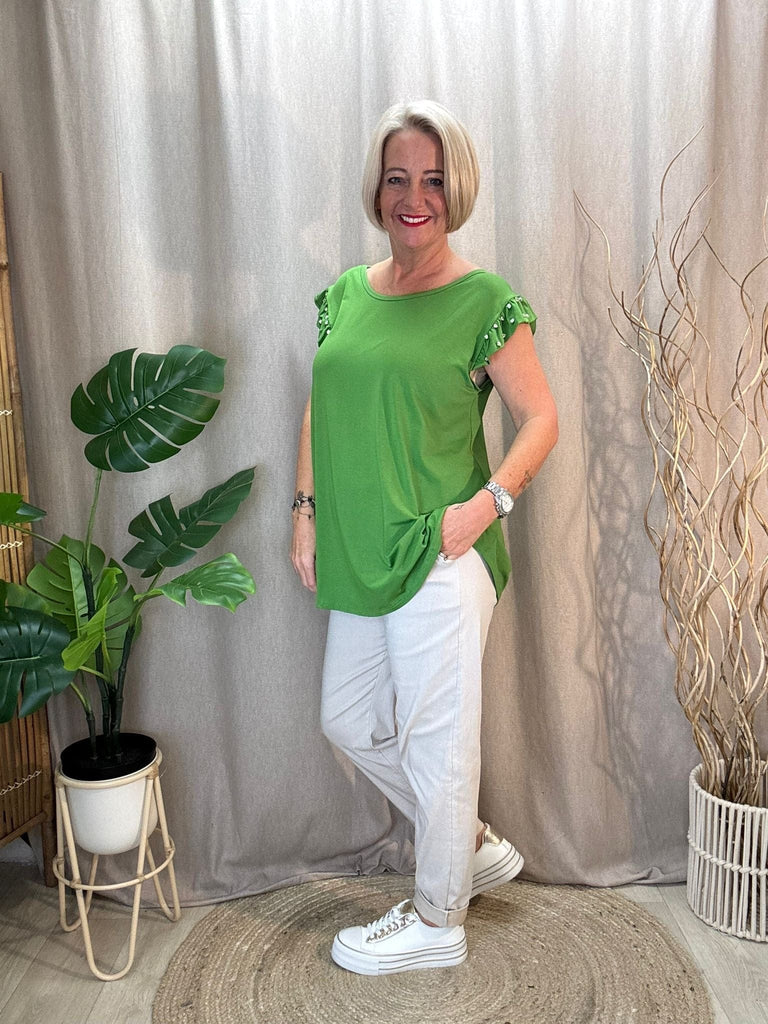 Diamante Stud Frill Short Sleeve Tee Be You Lifestyle Boutique