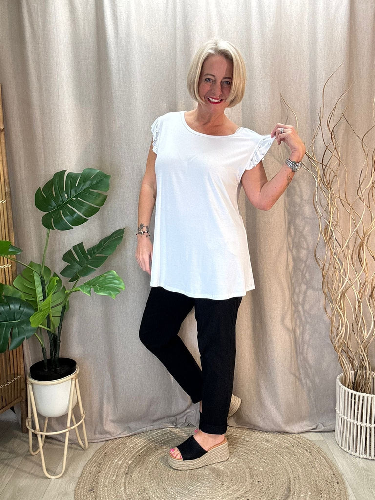 Diamante Stud Frill Short Sleeve Tee Be You Lifestyle Boutique