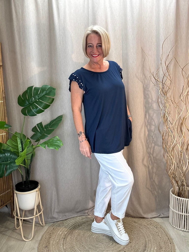 Diamante Stud Frill Short Sleeve Tee Be You Lifestyle Boutique