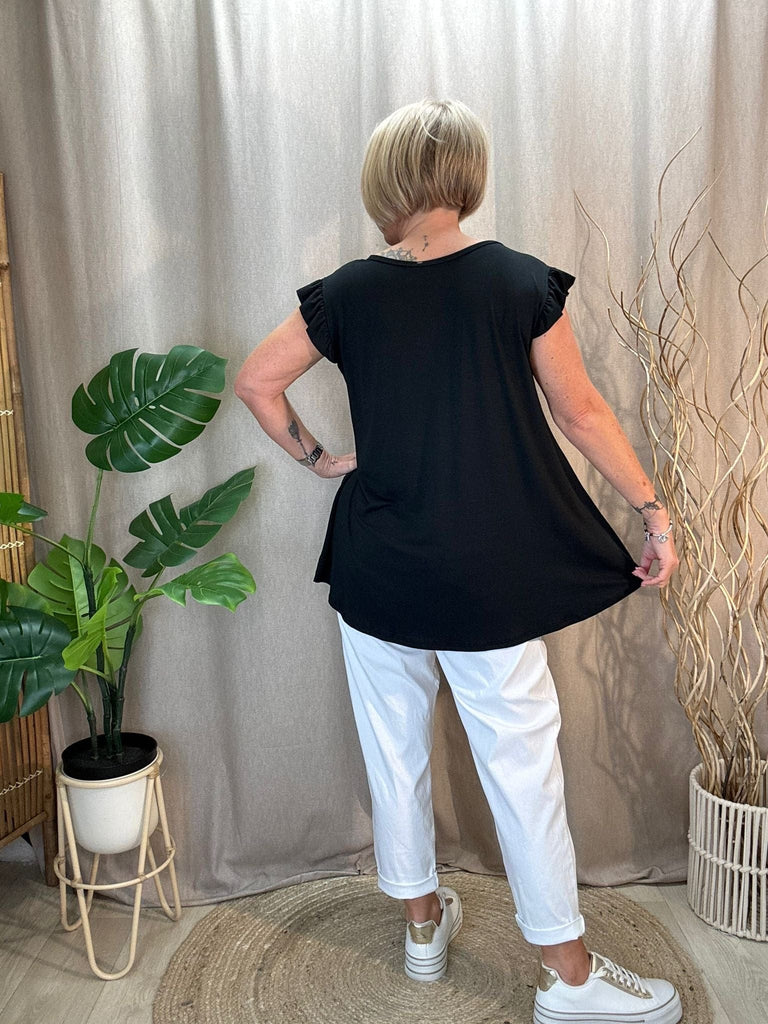 Diamante Stud Frill Short Sleeve Tee Be You Lifestyle Boutique