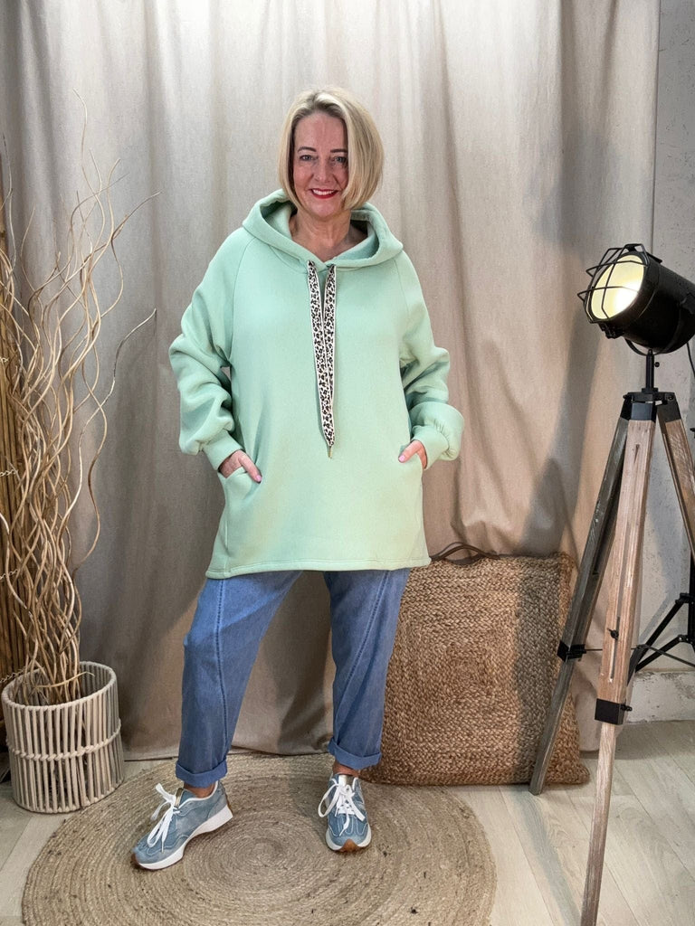 Dipped Leopard Lace Fleece Hoodie Comfy Casual Be You Lifestyle Boutique One Size / Sage