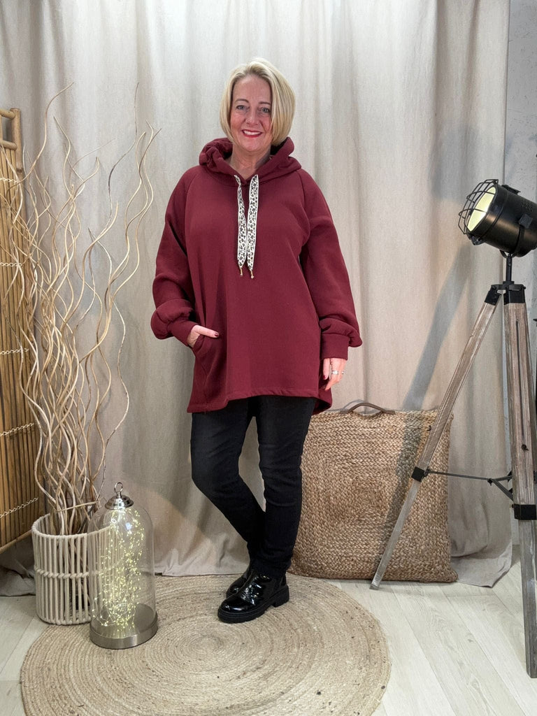 Dipped Leopard Lace Fleece Hoodie Comfy Casual Be You Lifestyle Boutique One Size / Wine
