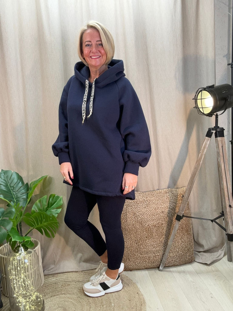 Dipped Leopard Lace Fleece Hoodie Comfy Casual Be You Lifestyle Boutique One Size / Navy