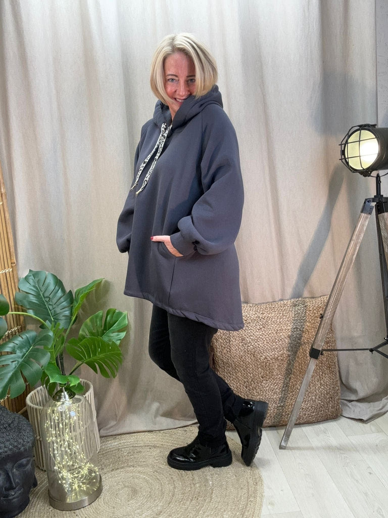 Dipped Leopard Lace Fleece Hoodie Comfy Casual Be You Lifestyle Boutique One Size / Charcoal