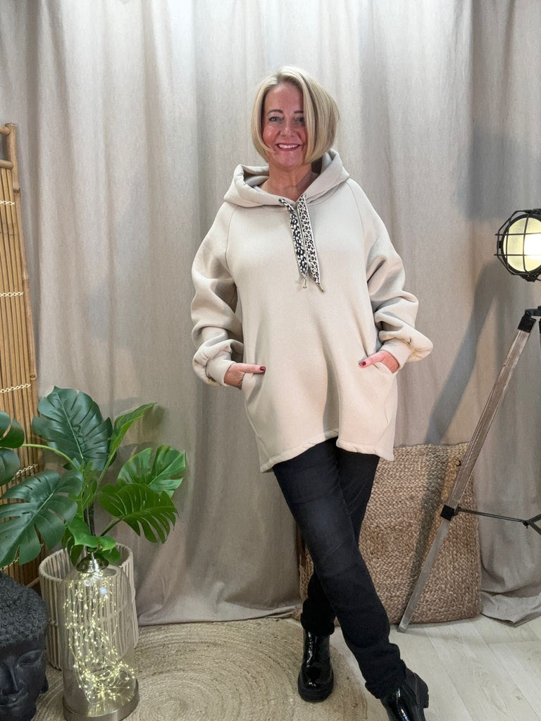 Dipped Leopard Lace Fleece Hoodie Comfy Casual Be You Lifestyle Boutique One Size / Stone