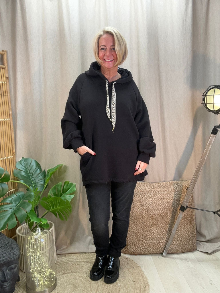 Dipped Leopard Lace Fleece Hoodie Comfy Casual Be You Lifestyle Boutique One Size / Black