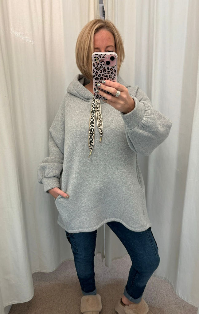 Dipped Leopard Lace Fleece Hoodie Comfy Casual Be You Lifestyle Boutique One Size / Marl Grey