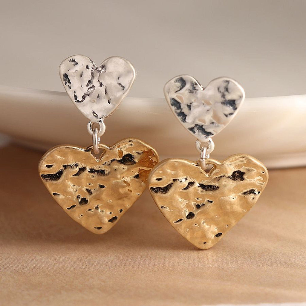 Double Beaten Heart Earrings By POM Gold Silver Gift 03756 POM