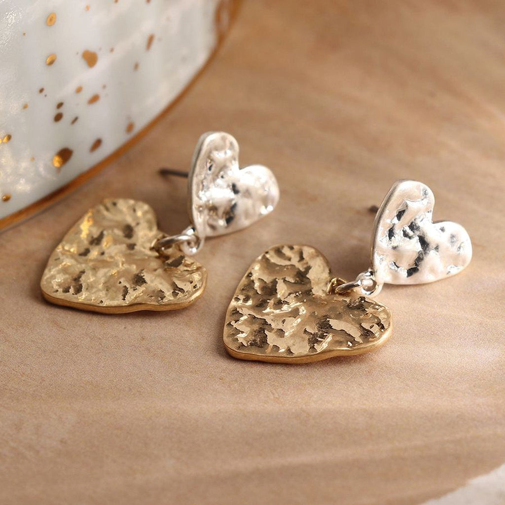 Double Beaten Heart Earrings By POM Gold Silver Gift 03756 POM